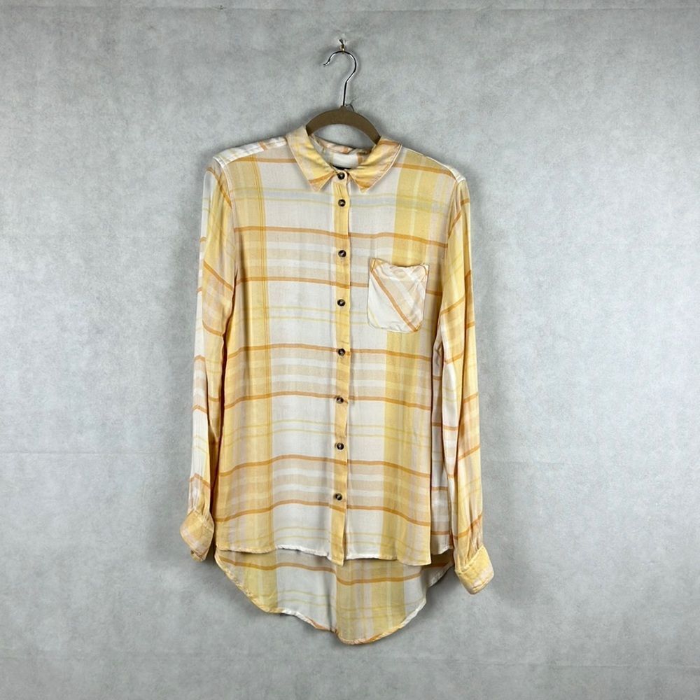 Topshop Yellow Plaid Front Pocket Button Up